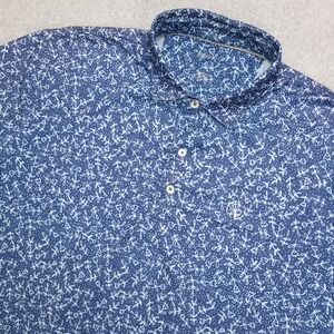 Johnnie-O Polo Golf Shirt Men's XL Blue Floral Print Performance Stretch